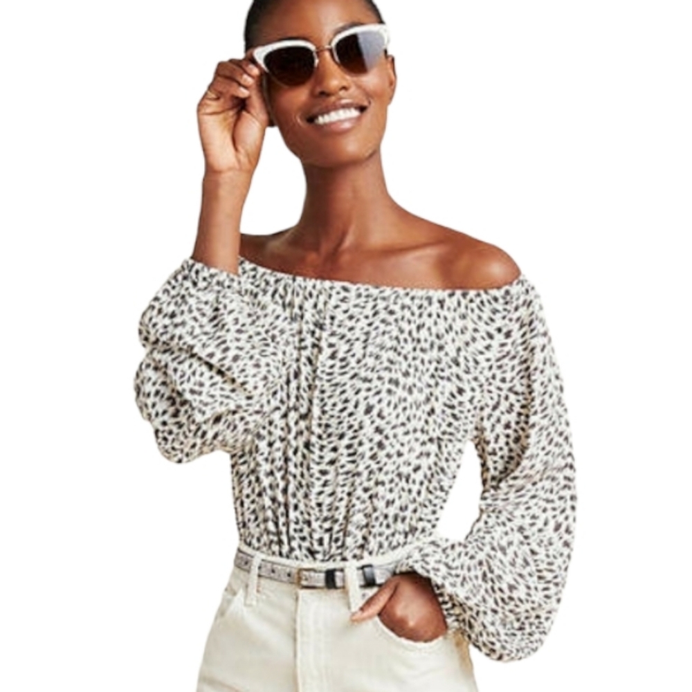 Anthropologie Leopard Cascais Off the Shoulder Top Size Small